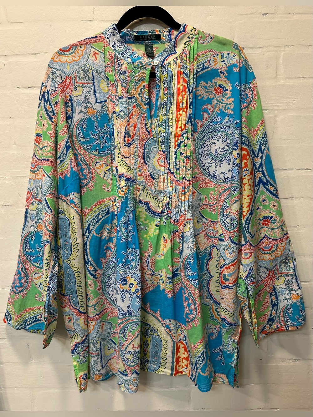 Lauren Ralph Lauren Multicolor Paisley Pintuck 100% Cotton Tunic  Size 2X